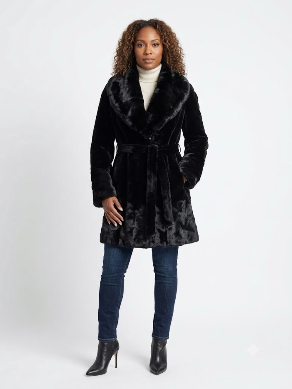 Vintage Marks-Lloyds Black Sheared Mink Coat Long Hair Mink Shawl Collar Size 10